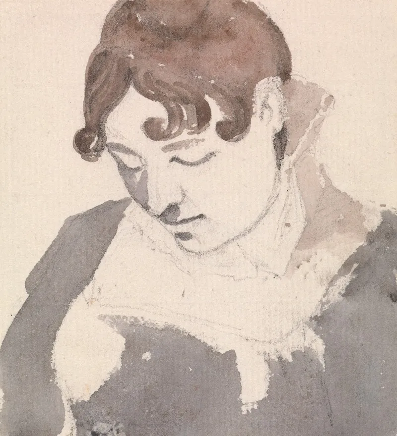 A Young Woman Looking Down Wall Art by John Samuel Hayward - High-Resolution Digital Print