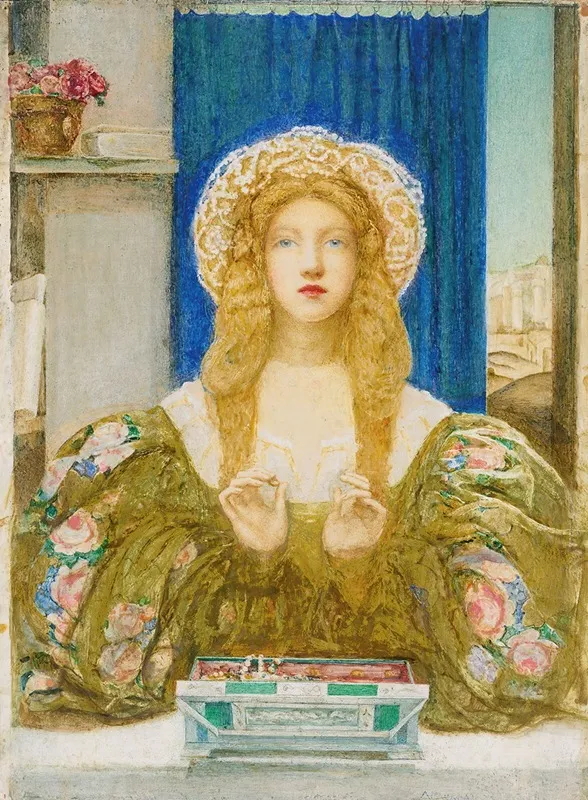 A Young Woman Opening A Jewel Casket Wall Art by Alice Macallan Swan - High-Resolution Digital Print