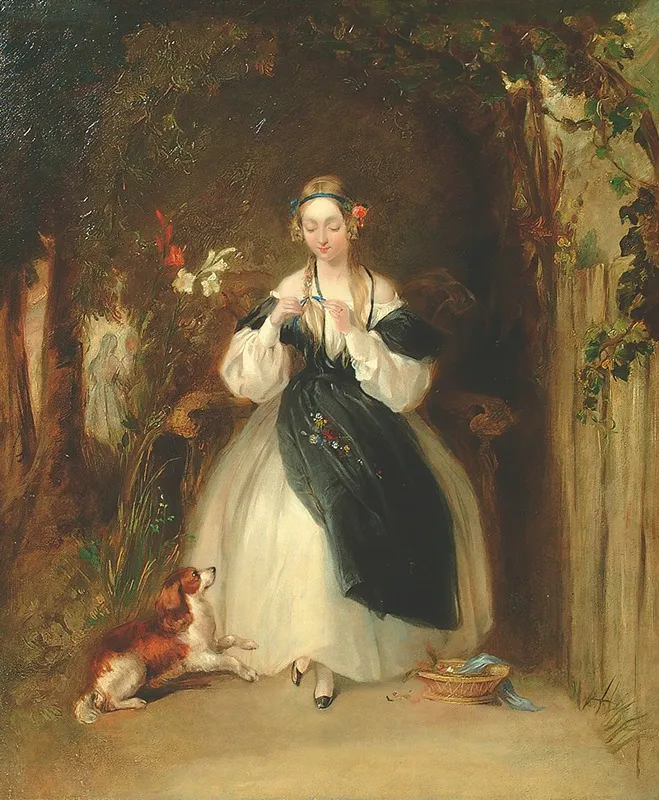 A Young Woman Plaiting Her Hair Wall Art by William Powell Frith - High-Resolution Digital Print