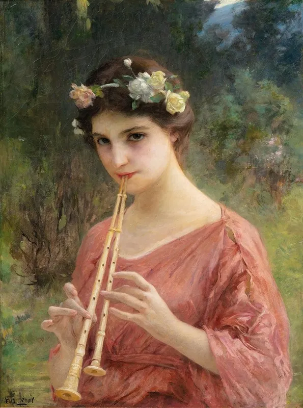 A Young Woman Playing An Aulos Wall Art by Charles Amable Lenoir - High-Resolution Digital Print