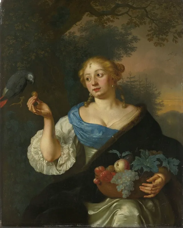A Young Woman With A Parrot