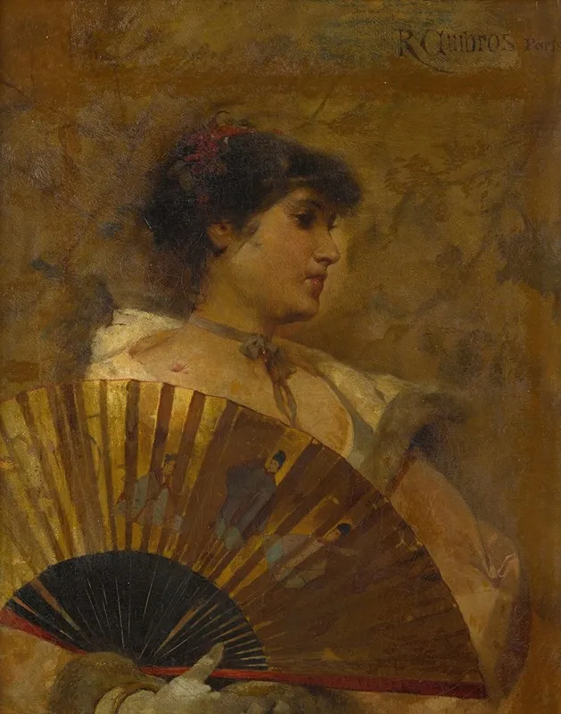 A Young Woman With Japanese Fan Wall Art by Raphael von Ambros - High-Resolution Digital Print