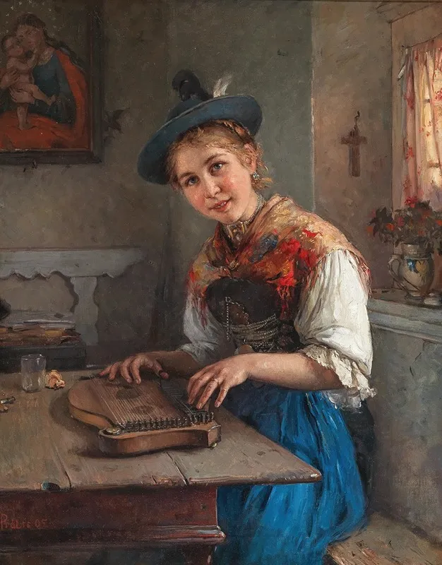 A Zither Player Wall Art by Friedrich Prölls - High-Resolution Digital Print