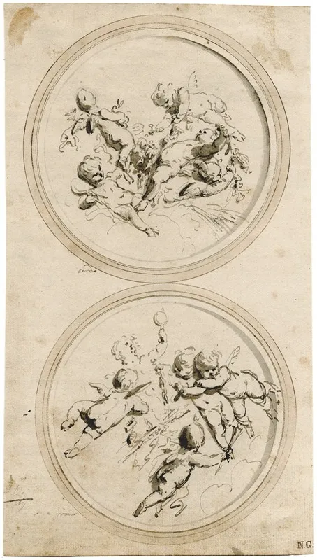 Aarde En Vuur Medaillons Met Putti