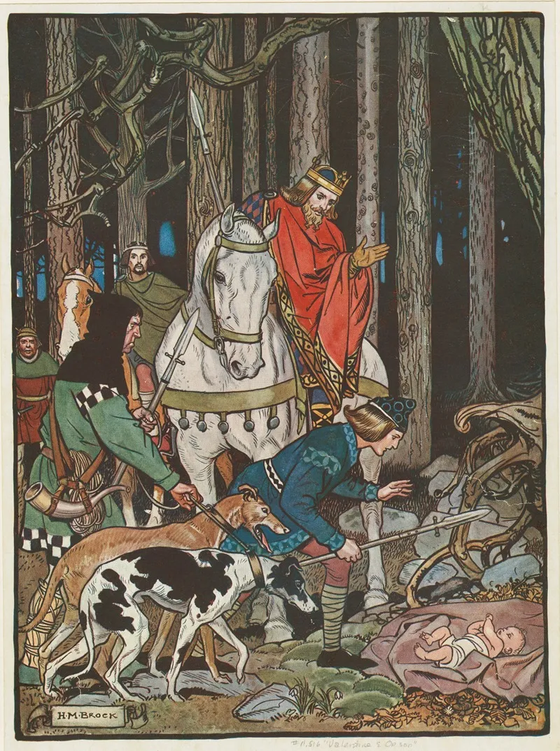 Abandoned In The Woods Valentine Is Discovered By The Kings Hunting Party Wall Art by Henry Matthew Brock - High-Resolution Digital Print