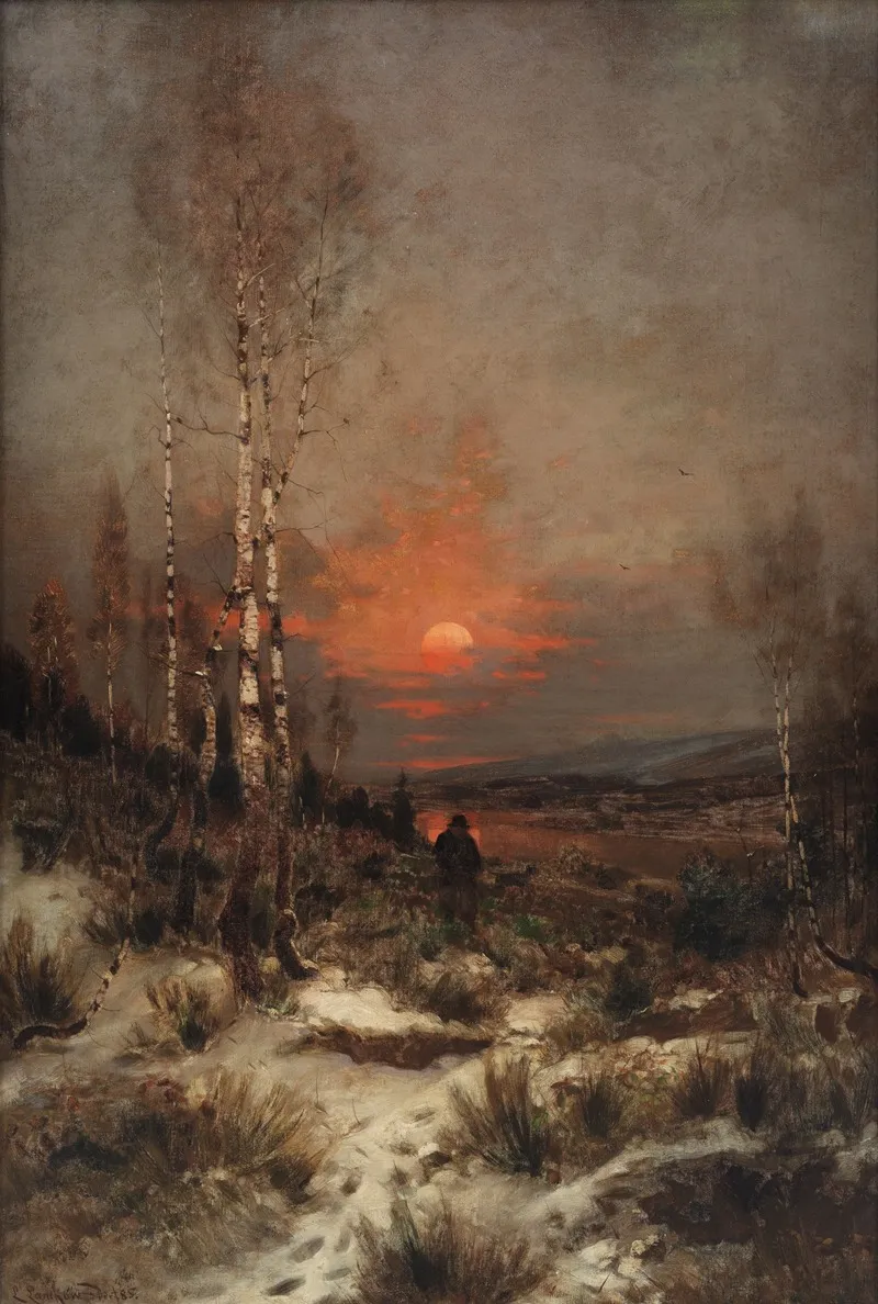 Abendliche Winterlandschaft Mit Einem Jager Wall Art by Ludwig Lanckow - High-Resolution Digital Print