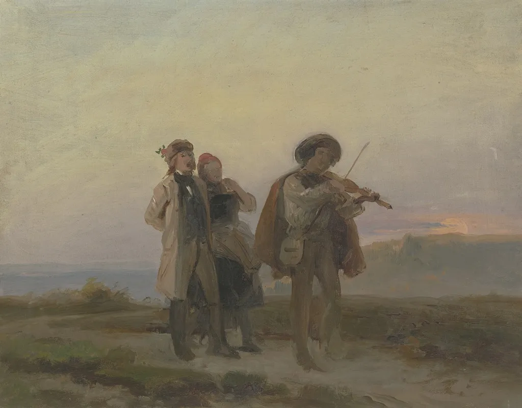 Abendlicher Spaziergang Geiger Und Bauernpaar Auf Den Feldern 2