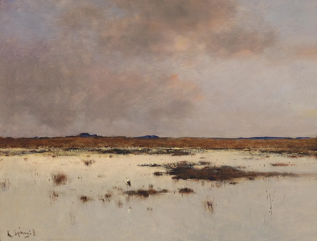 Abendstimmung Uber Einer Flusslandschaft Wall Art by Bela Spanyi - High-Resolution Digital Print