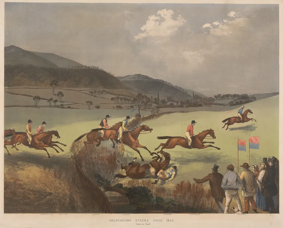 Abergavenny Steeple Chase Taking The Brook Dearest Mae The Nun Pontiff General Physician Thurgarton Ploughboy Wall Art by Charles Denton - High-Resolution Digital Print