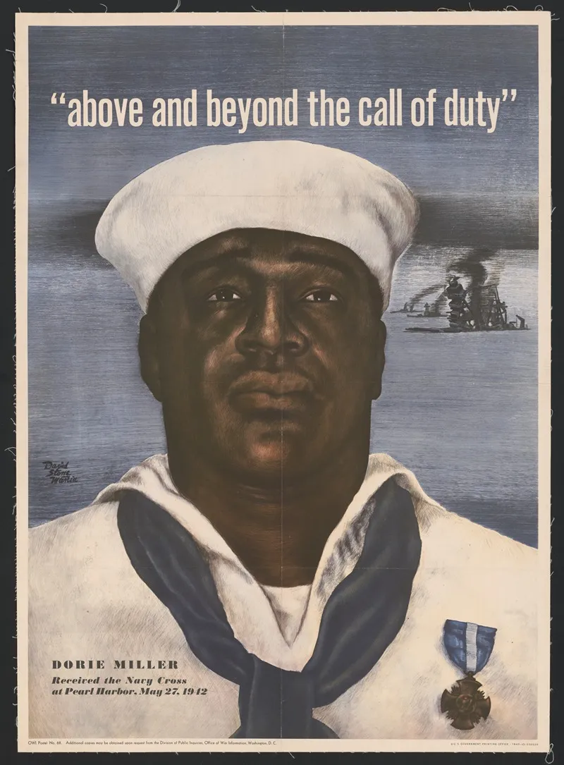 Above And Beyond The Call Of Duty Dorie Miller Received The Navy Cross At Pearl Harbor May 27 1942 Wall Art by David Stone Martin - High-Resolution Digital Print