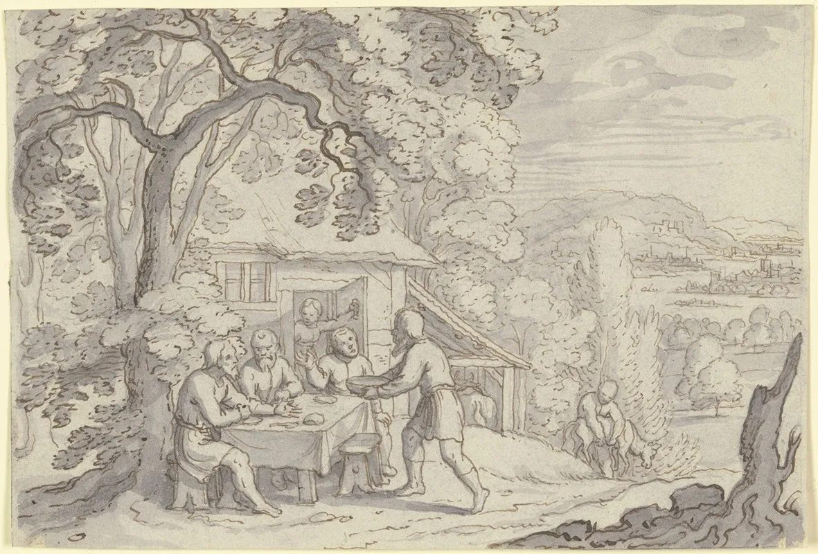 Abraham Bewirtet Die Drei Engel Unter Einem Baum Vor Seinem Haus