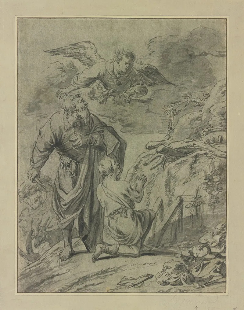 Abraham Im Begriff Seinen Sohn Isaak Zu Opfern Erblickt Den Engel Wall Art by Leonaert Bramer - High-Resolution Digital Print