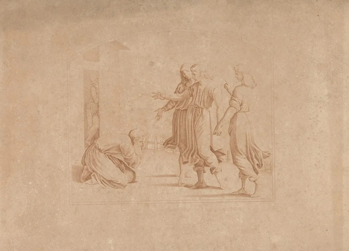 Abraham Kneels Before The Angels Wall Art by Jacques Petyt - High-Resolution Digital Print