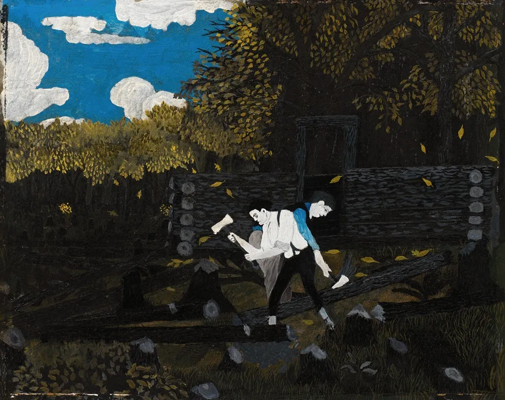 Abraham Lincoln And His Father Building Their Cabin On Pigeon Creek Wall Art by Horace Pippin - High-Resolution Digital Print
