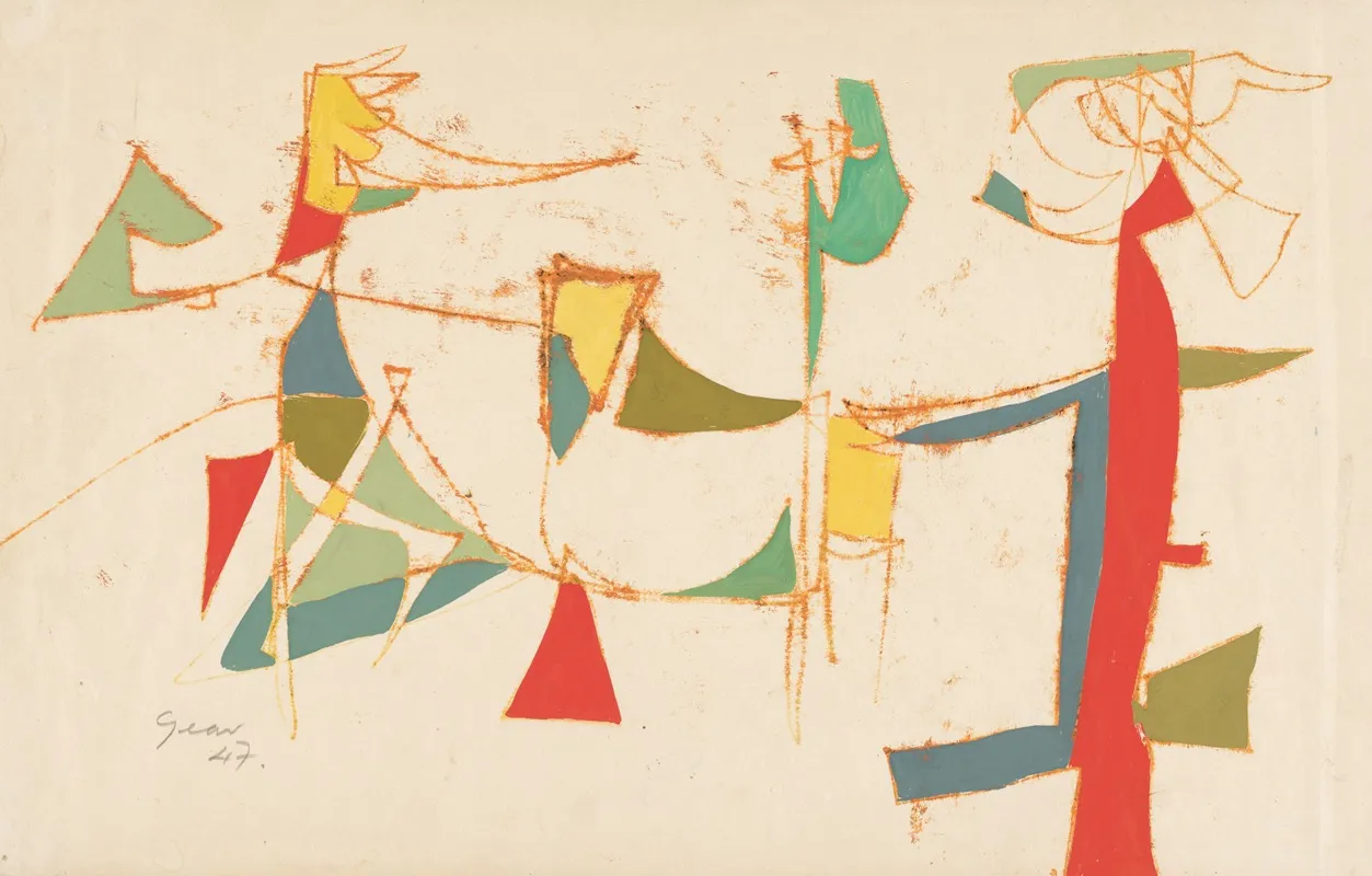 Abstract Composition With Geometric Figures Wall Art by William Gear - High-Resolution Digital Print