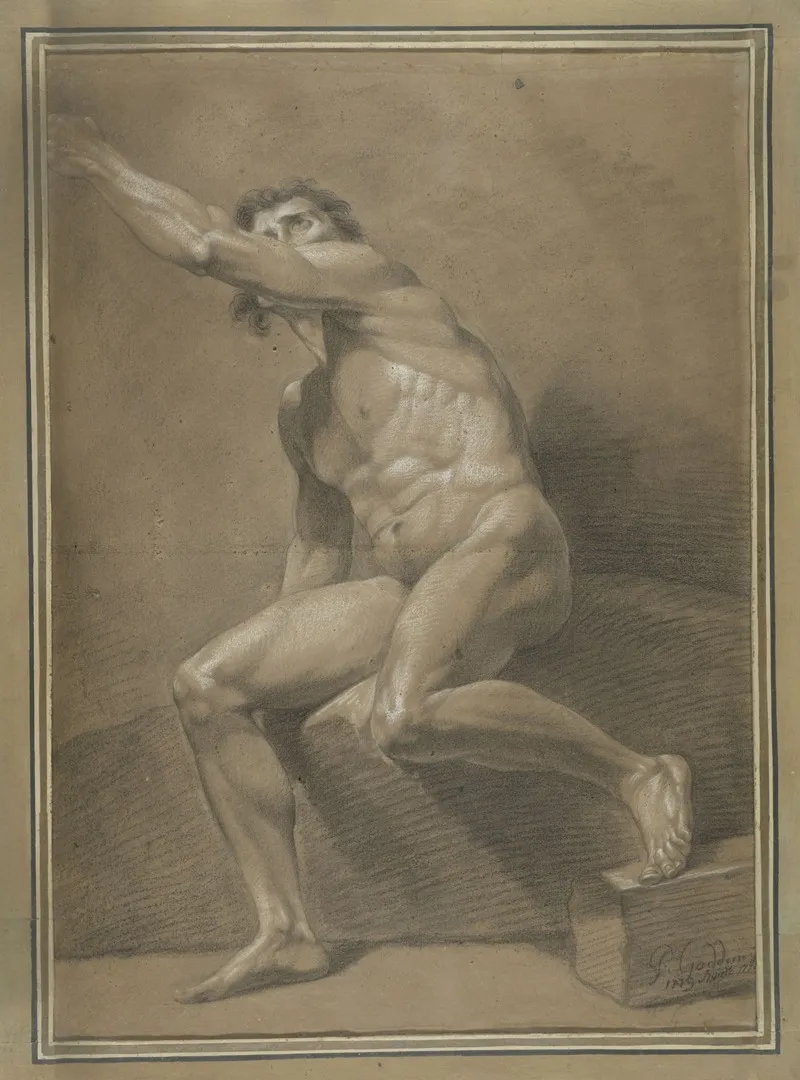 Academic Life Drawing Study Seated Male Nude Wall Art by Pieter Goddyn - High-Resolution Digital Print