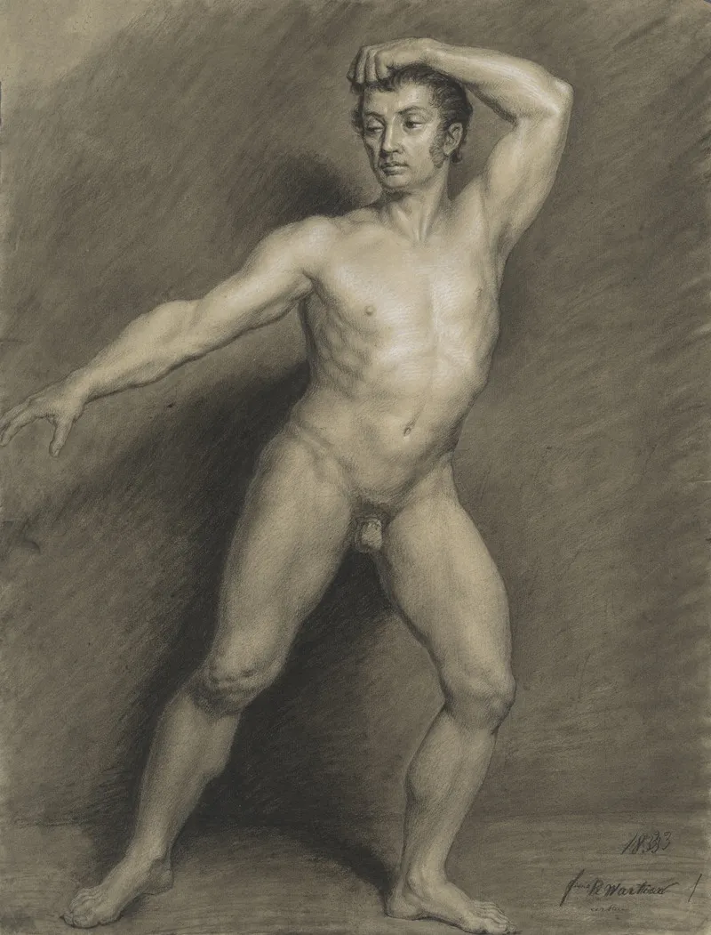 Academic Life Drawing Study Standing Male Nude Wall Art by Franciscus Quartier - High-Resolution Digital Print