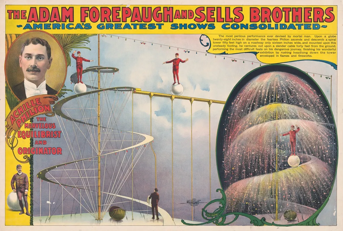 Achille Philion The Marvelous Equilibrist And Originator Wall Art by Courier Litho. Co. - High-Resolution Digital Print