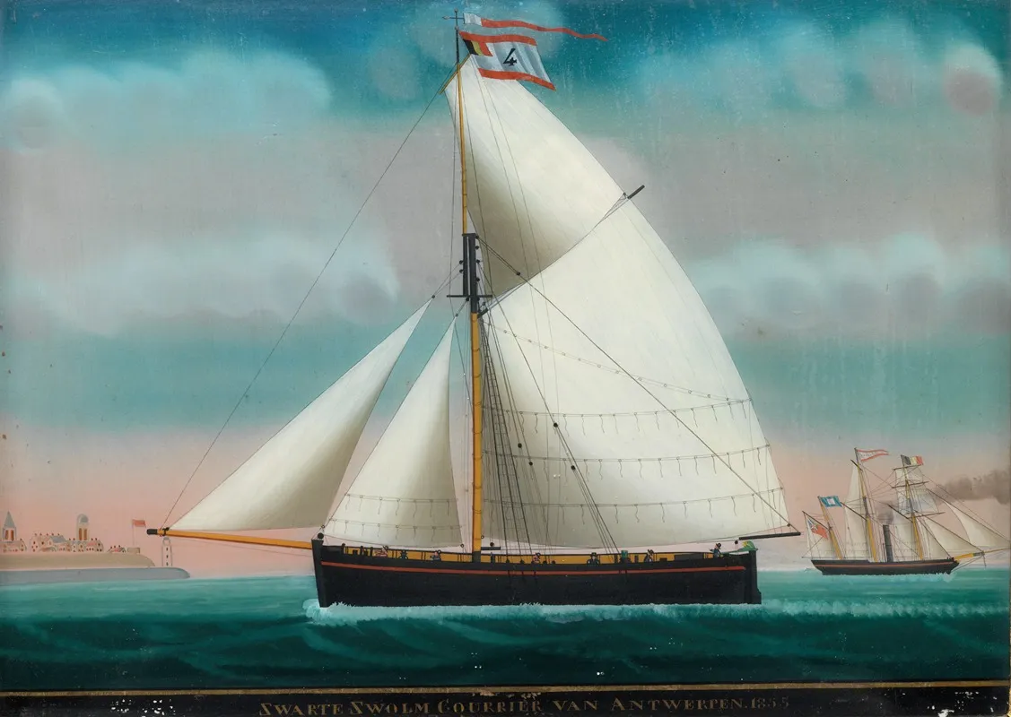 Achterglasschildering Met De Voorstelling Van De Sloep Zwarte Zwolm Courrier Van Antwerpen Wall Art by Petrus Cornelis Weyts - High-Resolution Digital Print