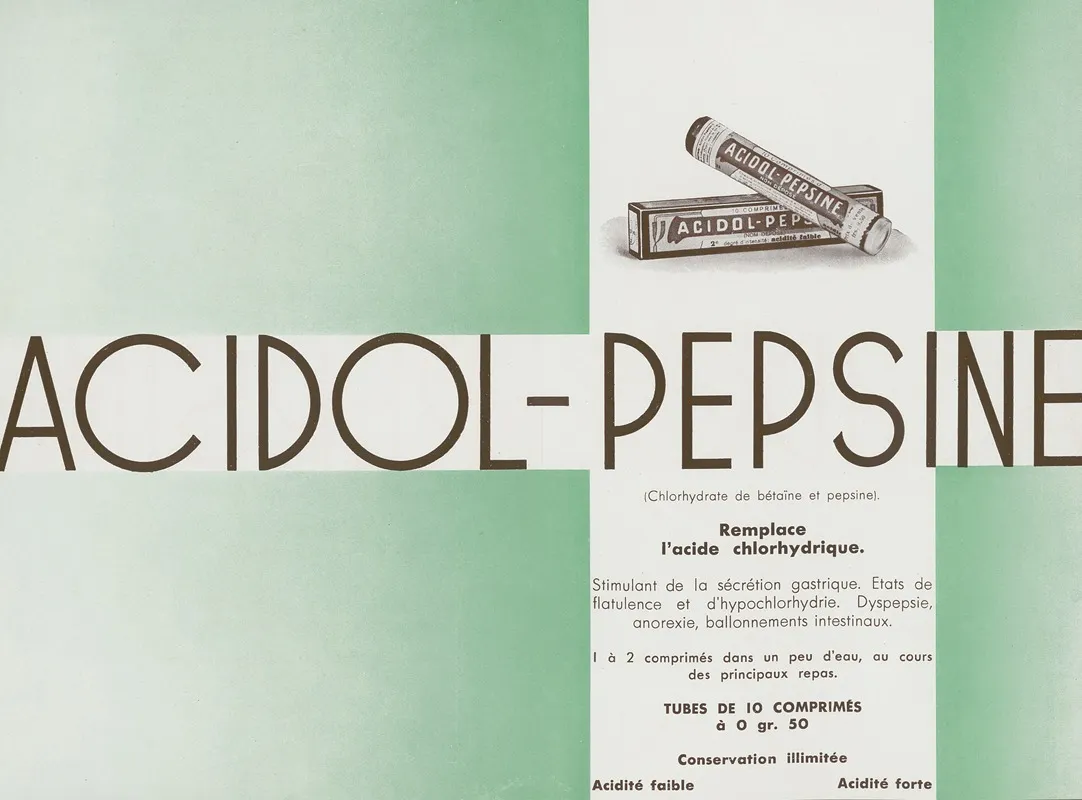 Acidol Pepsine Wall Art by Société Promédic - High-Resolution Digital Print