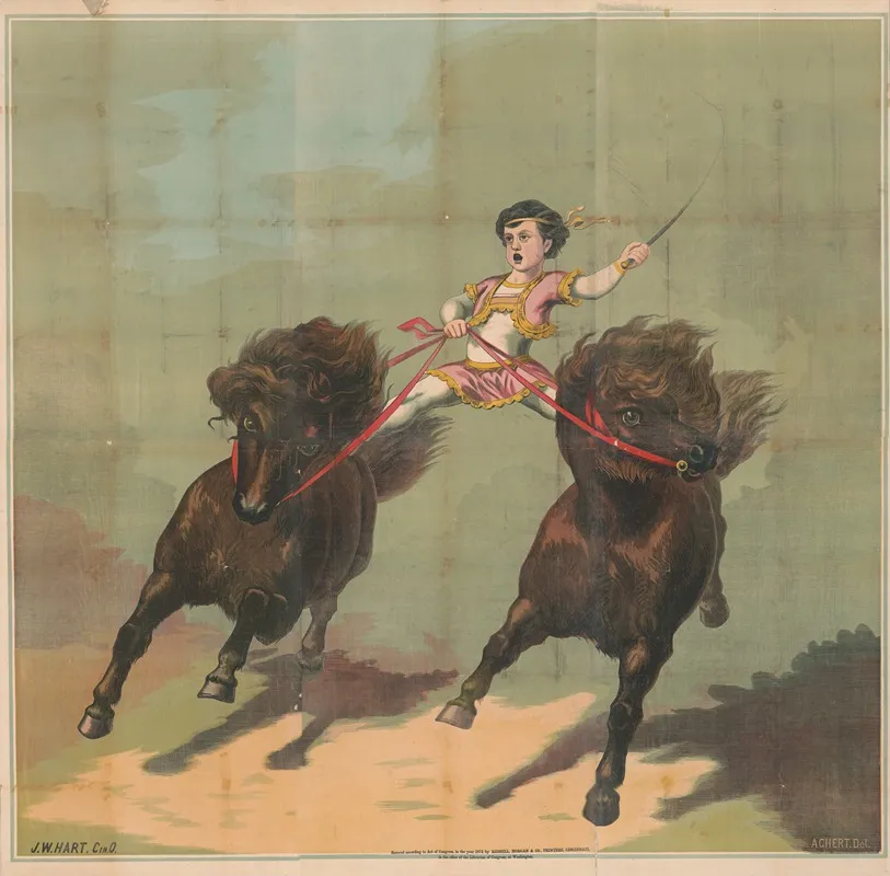Acrobat Riding Two Horses Wall Art by J.W. Hart - High-Resolution Digital Print