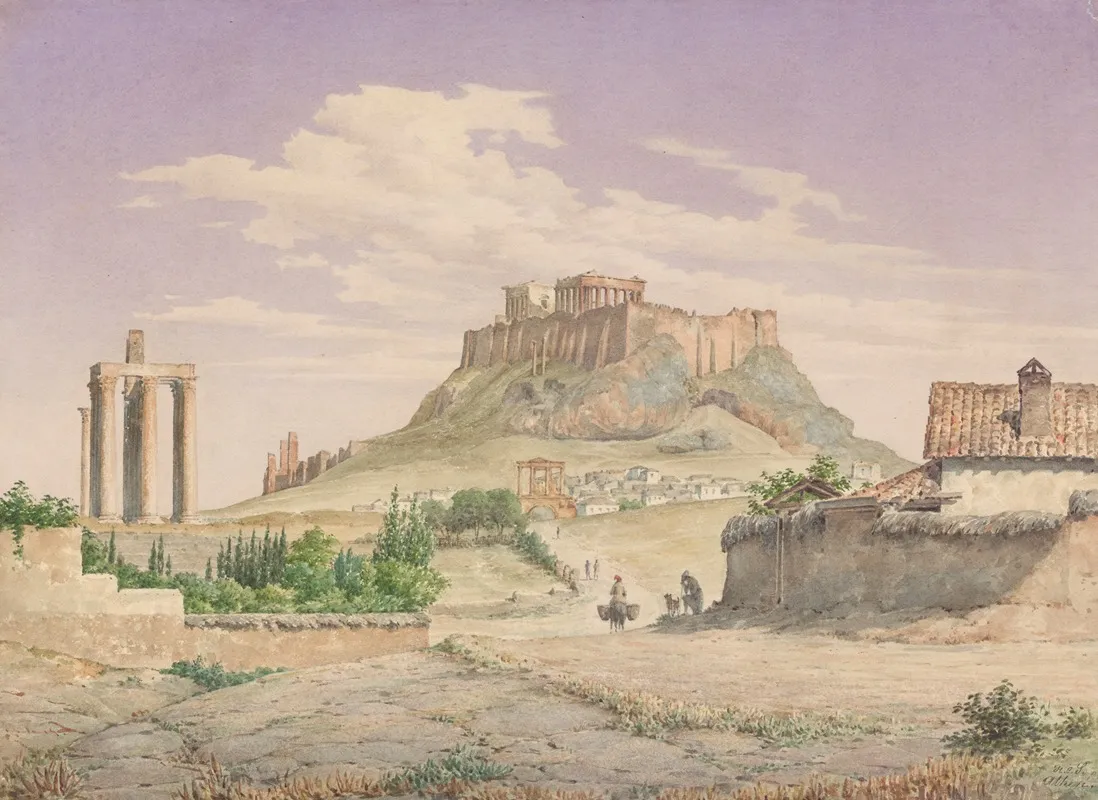 Acropolis Seen From The East In The Foreground The Olympieion And Hadrians Arch