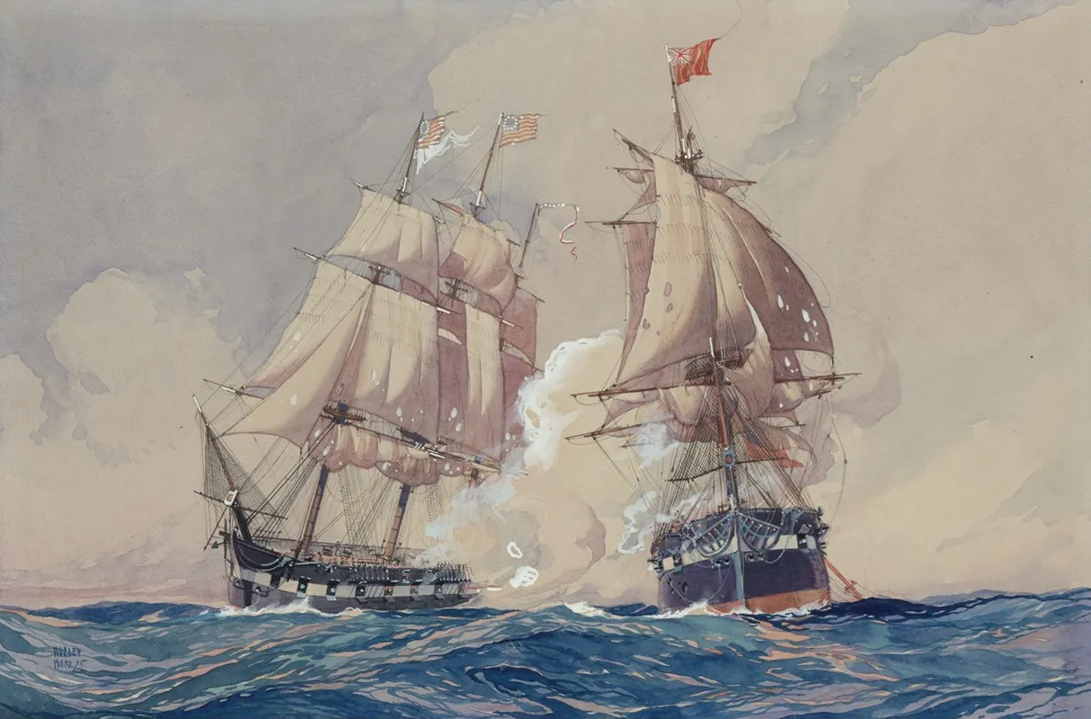 Action Between The U S S Ranger And The H M S Drake Revolutionary War Wall Art by Worden Wood - High-Resolution Digital Print
