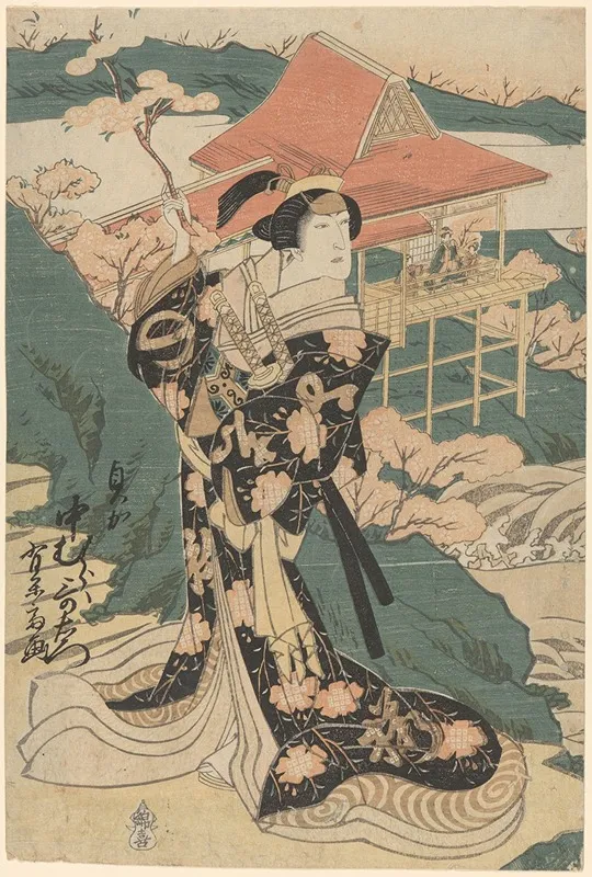 Actor Holding Cherry Blossom Wall Art by Toyokuni Utagawa - High-Resolution Digital Print