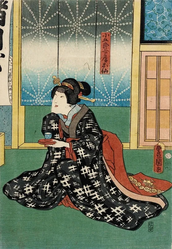 Actor In A Role Of Kogoros Wife Osen In The Play Na Ni Takashi Mariuta Jitsuroku Wall Art by Utagawa Kunisada (Toyokuni III) - High-Resolution Digital Print