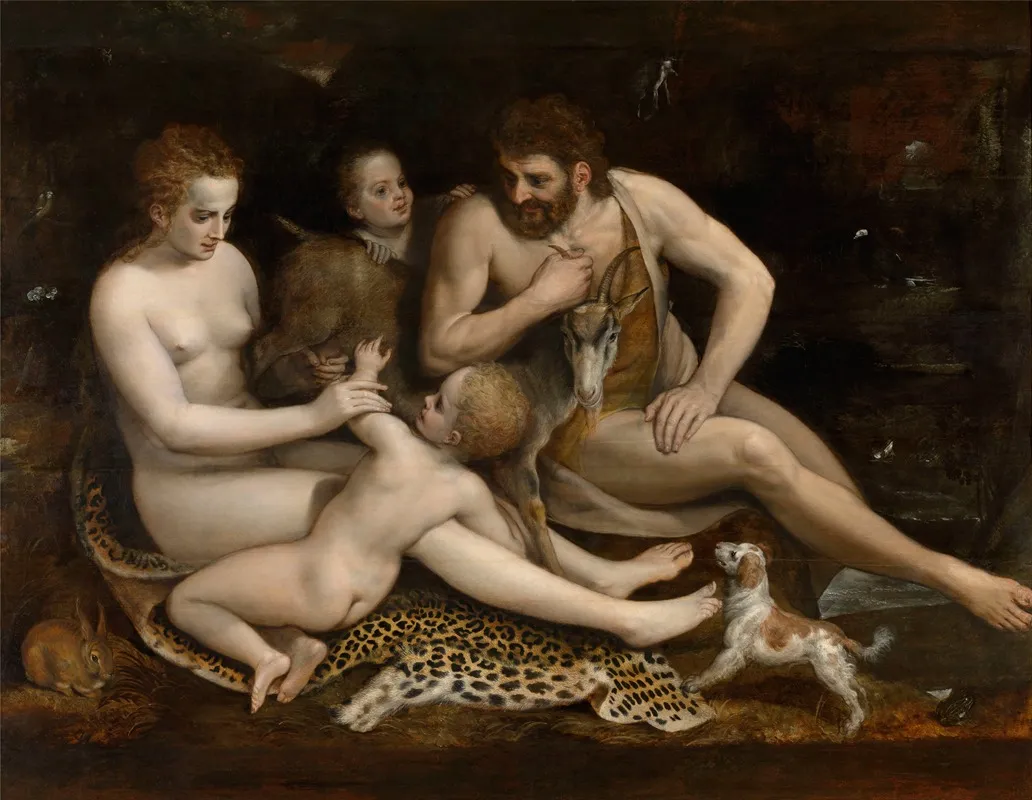 Adam And Eve And Their Children Wall Art by Frans Floris - High-Resolution Digital Print