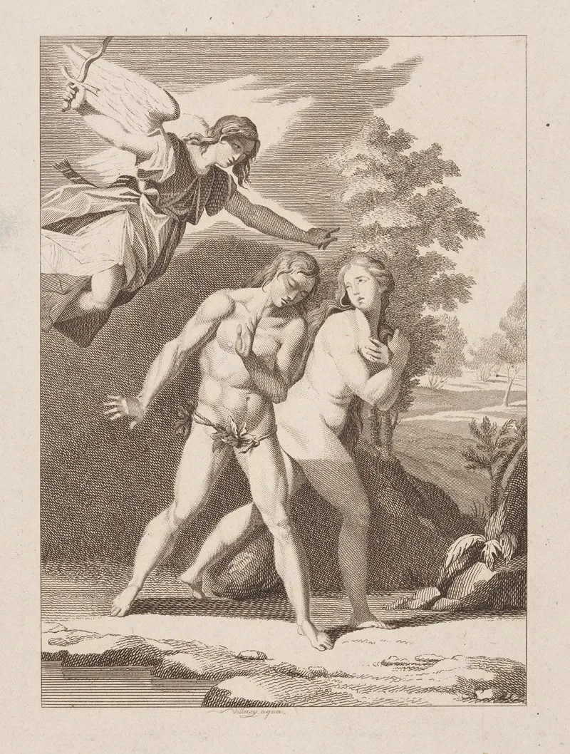 Adam And Eve Cast Out Of Eden Wall Art by Antoine Claude François Villerey - High-Resolution Digital Print