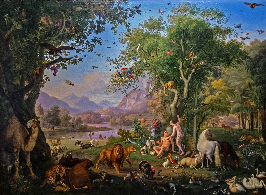 Adam And Eve In The Garden Of Eden Wall Art by Johann Wenzel Peter - High-Resolution Digital Print