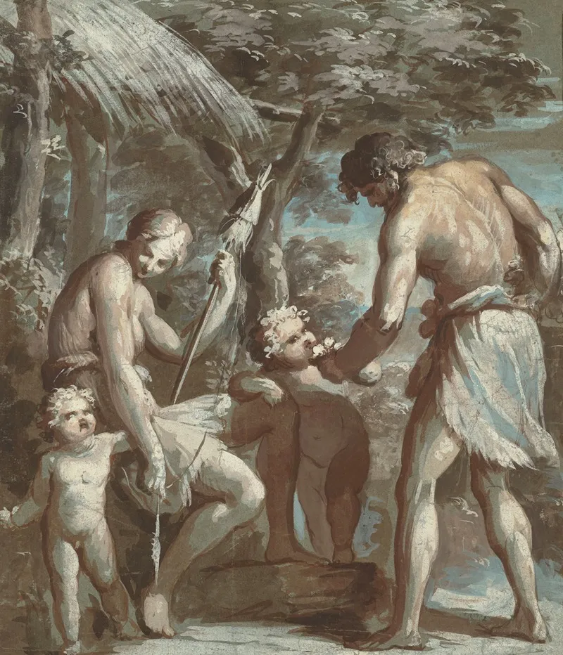 Adam And Eve With Cain And Abel 3 Wall Art by Carlo Alberto Baratta - High-Resolution Digital Print