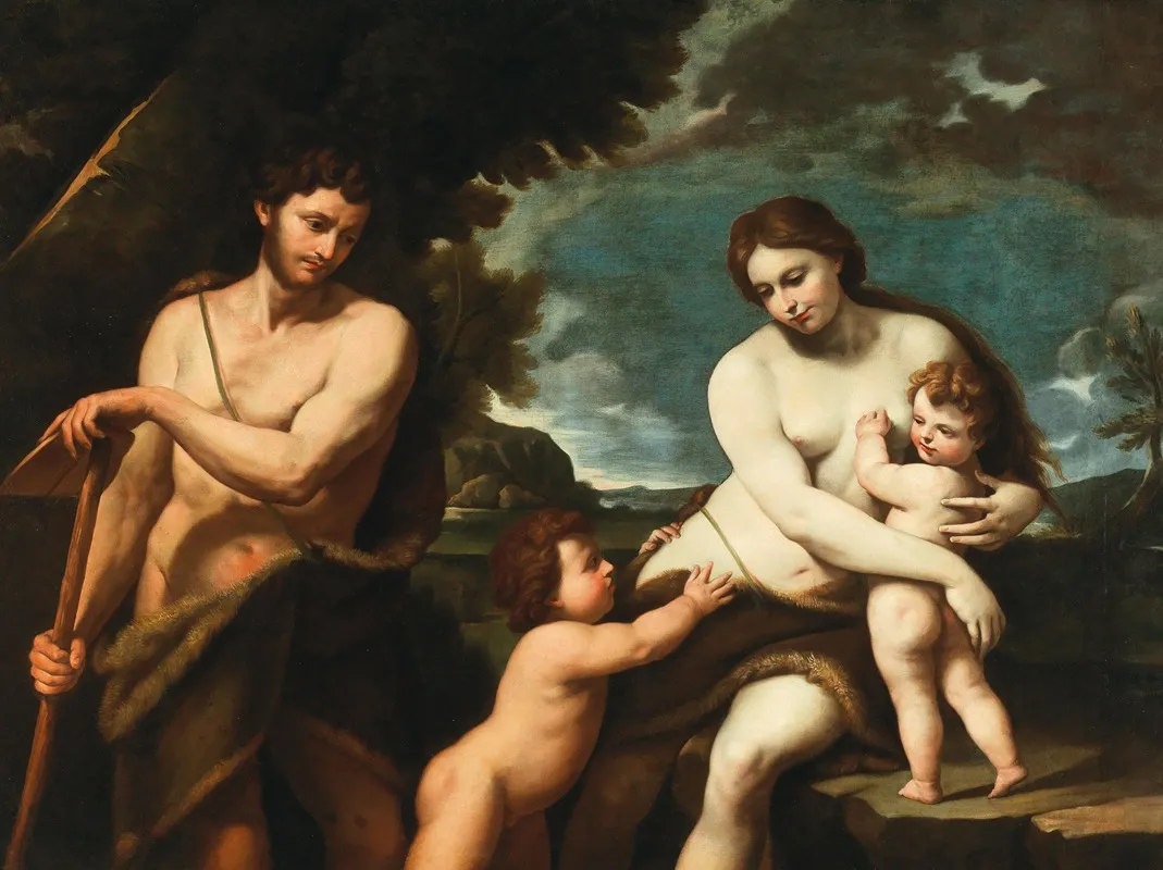 Adam And Eve With The Infants Cain And Abel Wall Art by Nicola Vaccaro - High-Resolution Digital Print