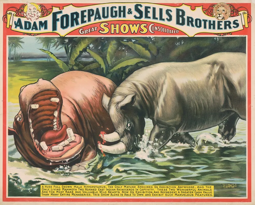 Adam Forepaugh And Sells Brothers Great Shows Consolidated A Huge Full Grown Male Hippotamus