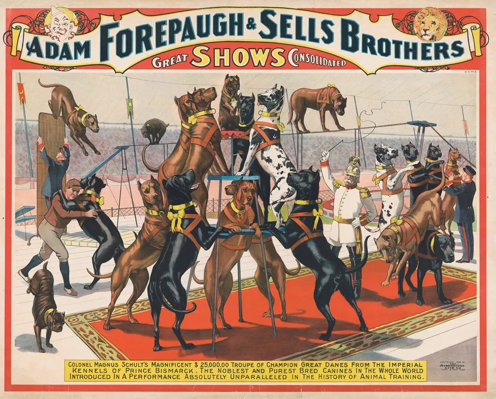 Adam Forepaugh And Sells Brothers Great Shows Consolidated Colonel Magnus Schults Magnificent 2500000 Sic Troup Of Champion Great Danes