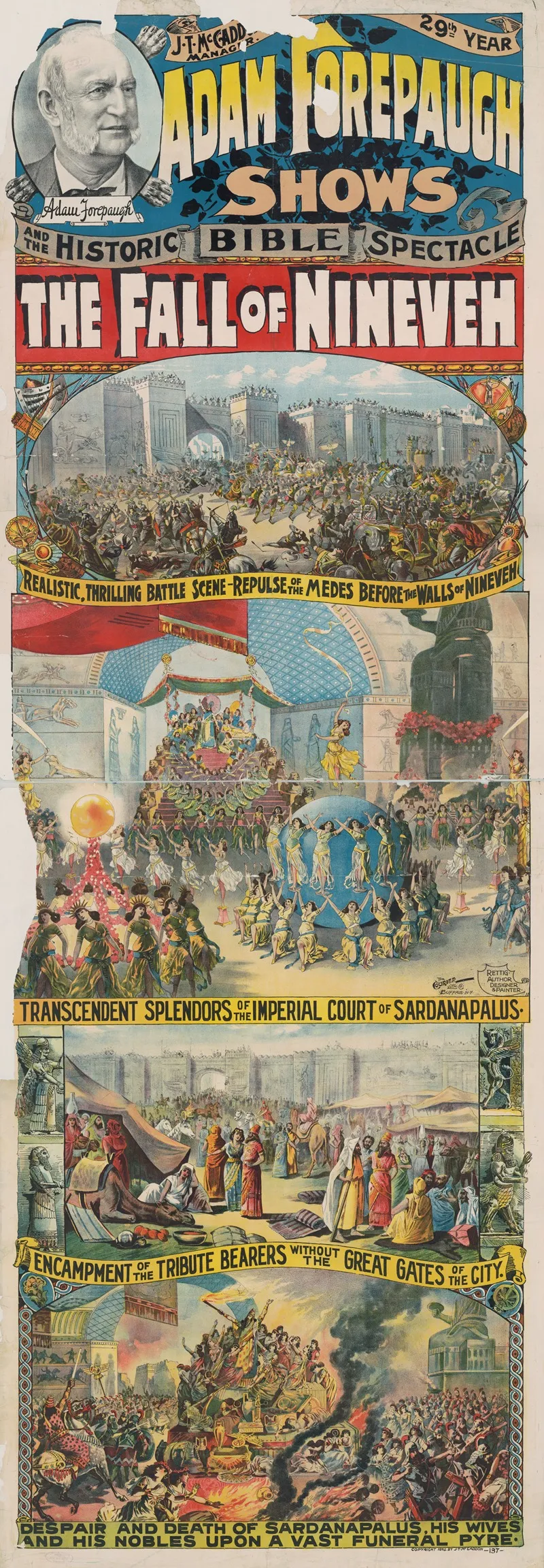 Adam Forepaugh Shows And The Historic Bible Spectacle The Fall Of Ninevah Wall Art by Courier Litho. Co. - High-Resolution Digital Print