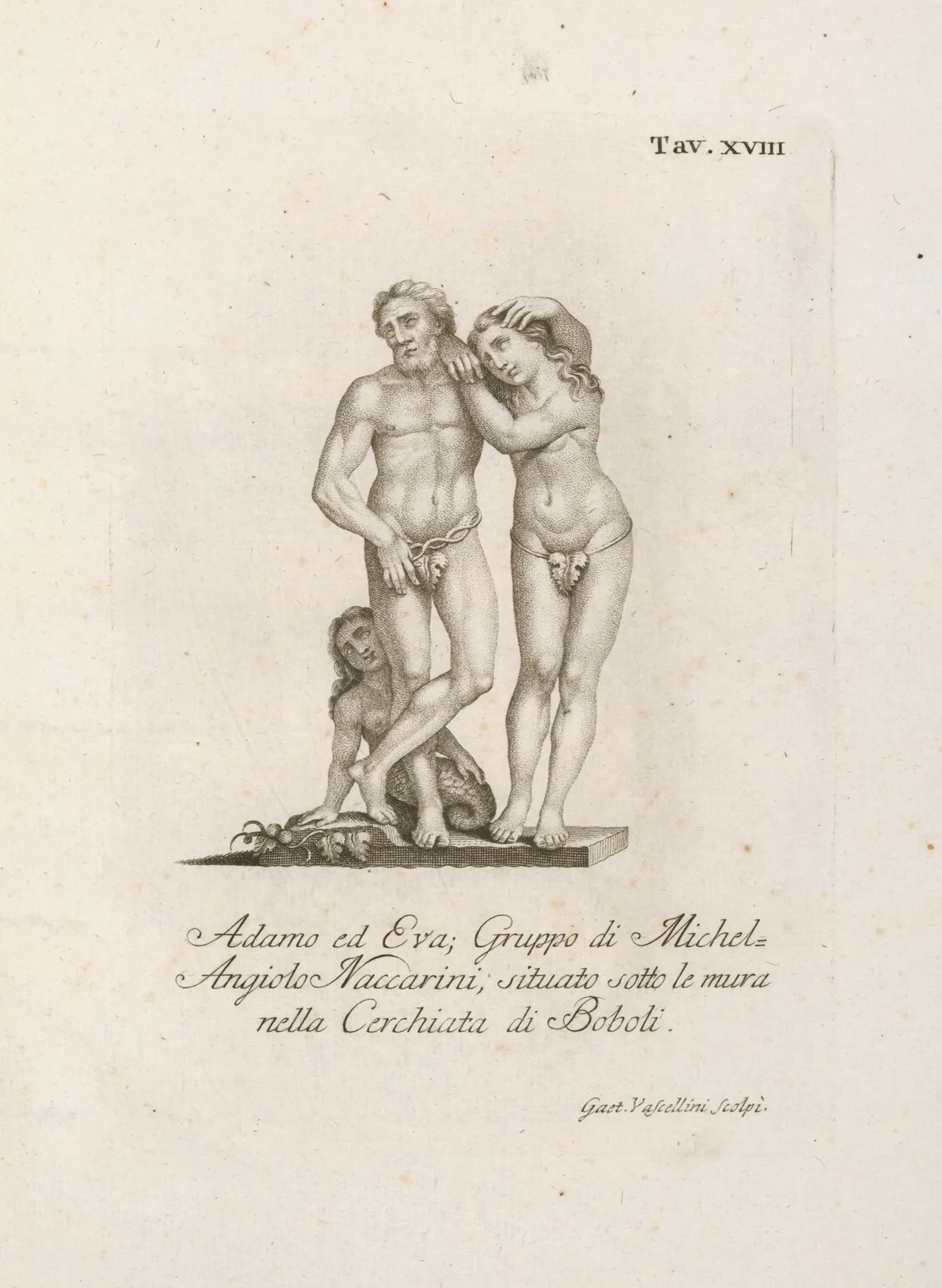 Adamo Ed Eva Gruppo Di Michel Angiolo Naccarini Situato Sotto Le Mura Nella Cerchiata Di Boboli Wall Art by Gaetano Vascellini - High-Resolution Digital Print