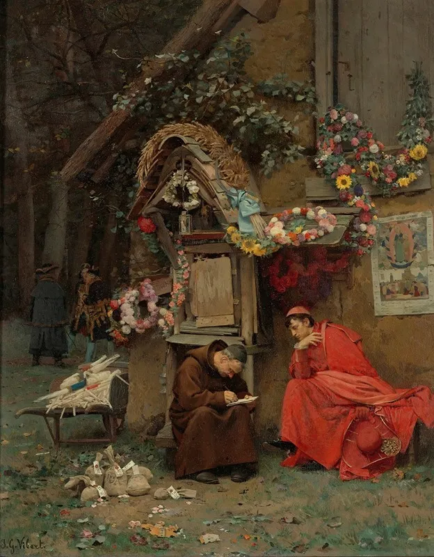 Adding Up The Donations Wall Art by Jehan Georges Vibert - High-Resolution Digital Print