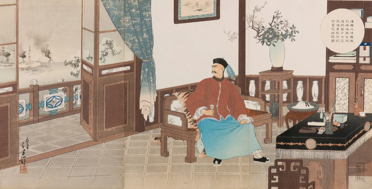 Admiral Ding Ruchang Of The Chinese Beiyang Fleet Totally Destroyed At Weihaiwei Commits Suicide At His Official Residence Wall Art by Toshikata Mizuno - High-Resolution Digital Print