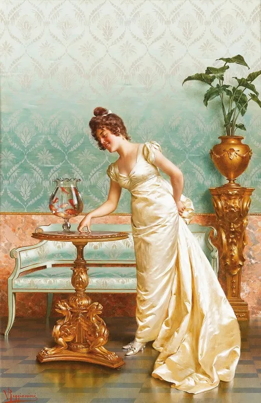 Admiring The Goldfish Wall Art by Vittorio Reggianini - High-Resolution Digital Print