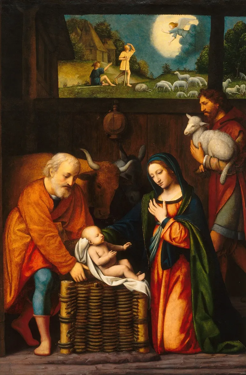 Adoration Of The Christ Child And Annunciation To The Shepherds Wall Art by Bernardino Luini - High-Resolution Digital Print