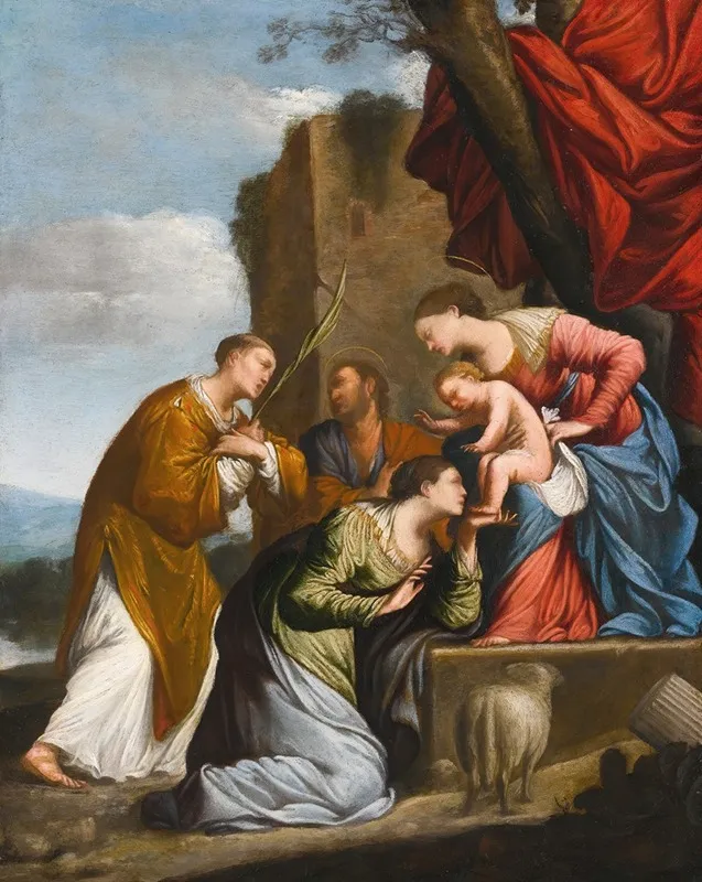 Adoration Of The Christ Child With Three Saints Wall Art by Jean Le Clerc - High-Resolution Digital Print