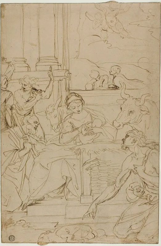 Adoration Of The Shepherds 38 Wall Art by After Agostino Carracci - High-Resolution Digital Print