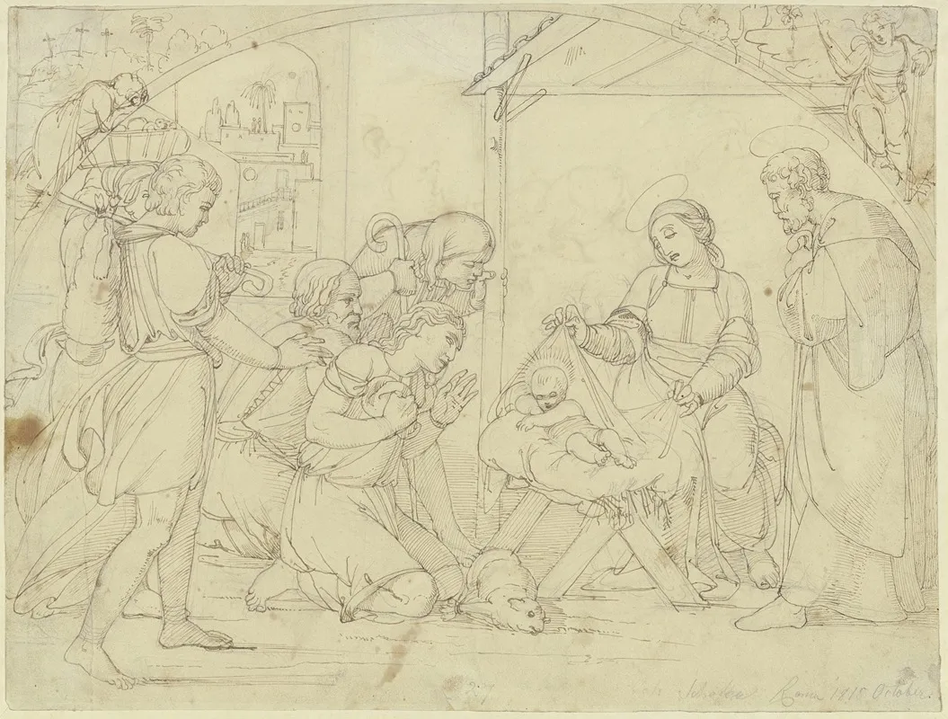 Adoration Of The Shepherds 55 Wall Art by Johann Evangelist Scheffer von Leonhardshoff - High-Resolution Digital Print