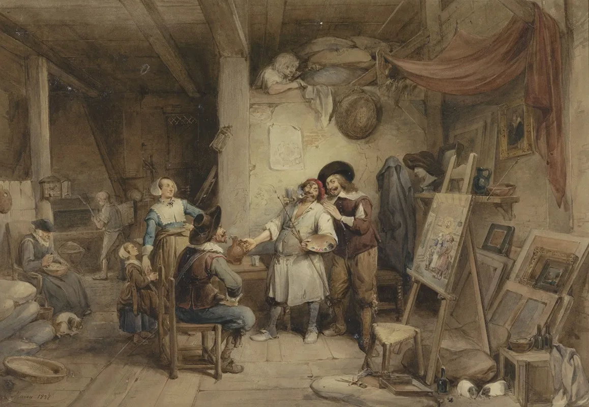 Adriaen Brouwer With His Pupil J Van Craesbeek Wall Art by Jean-Baptiste Madou - High-Resolution Digital Print