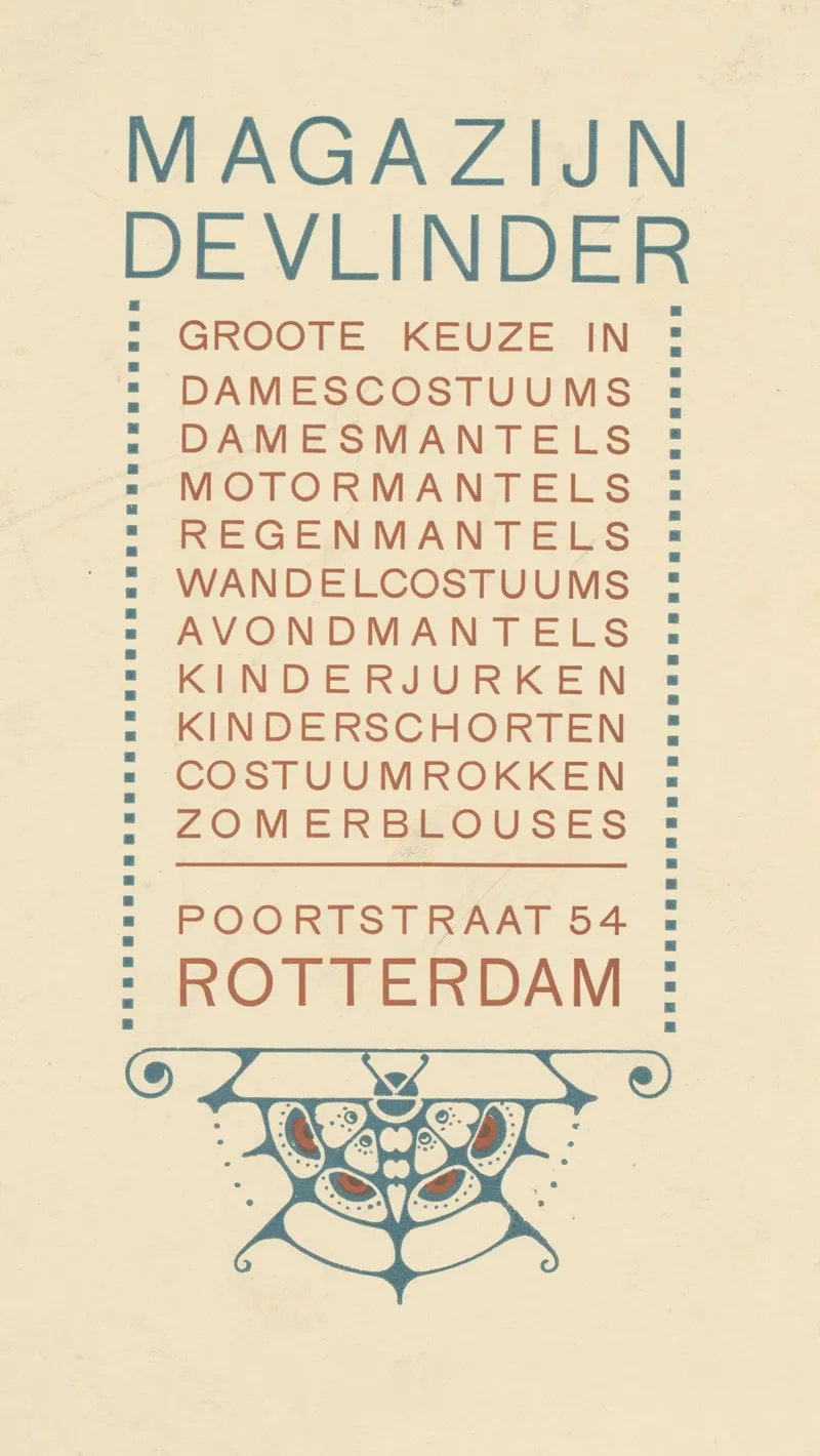 Advertentie Van Magazijn De Vlinder Te Rotterdam Wall Art by Reinier Willem Petrus de Vries - High-Resolution Digital Print