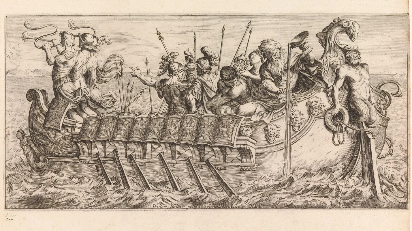 Aeneas And His Soldiers Catching Sight Of Italy For The First Time Italiam Italiam Primus Conclamat Achates Wall Art by Giuseppe Maria Mitelli - High-Resolution Digital Print