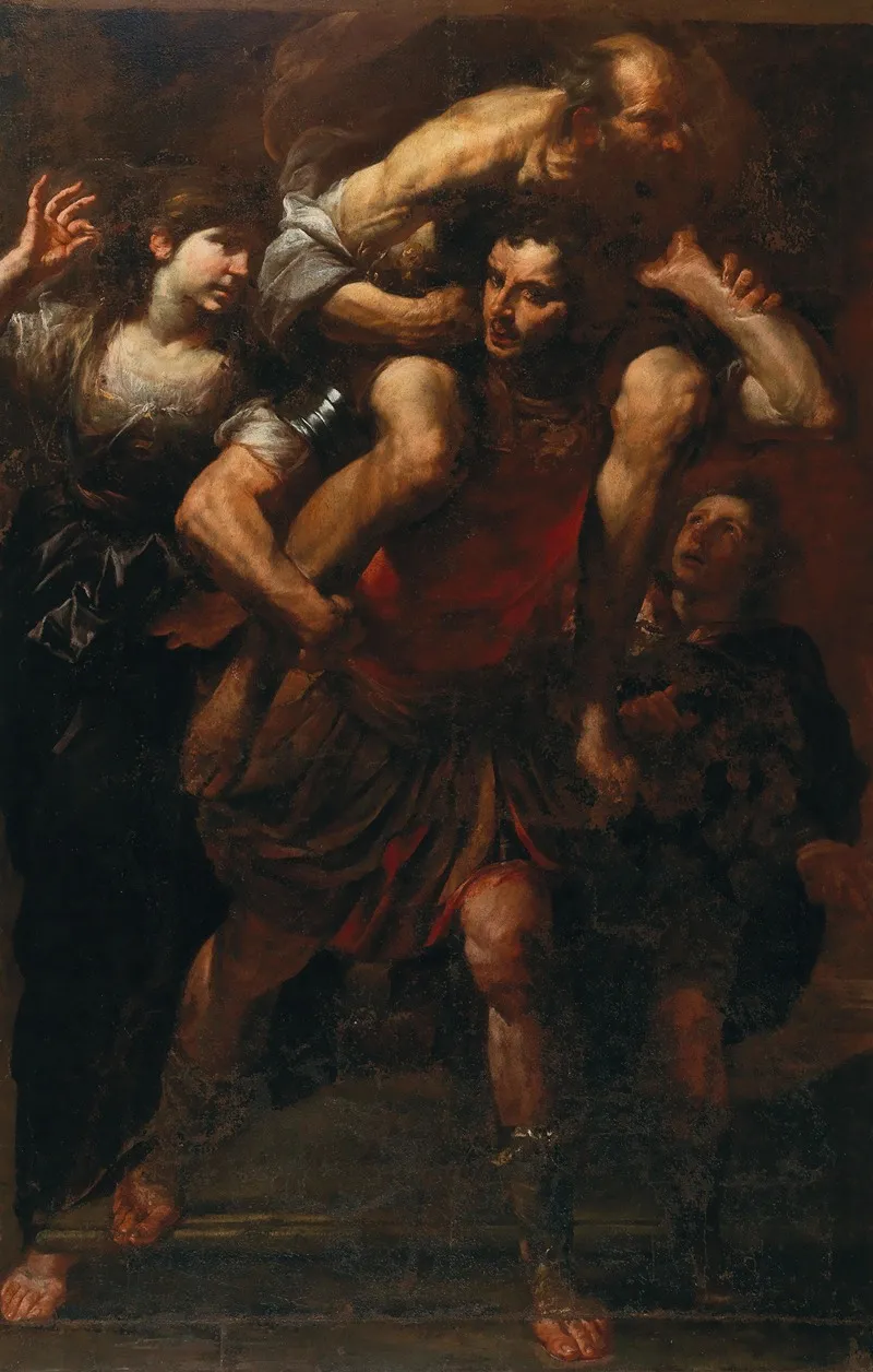 Aeneas Fleeing The Burning Troy Wall Art by Gioacchino Assereto - High-Resolution Digital Print