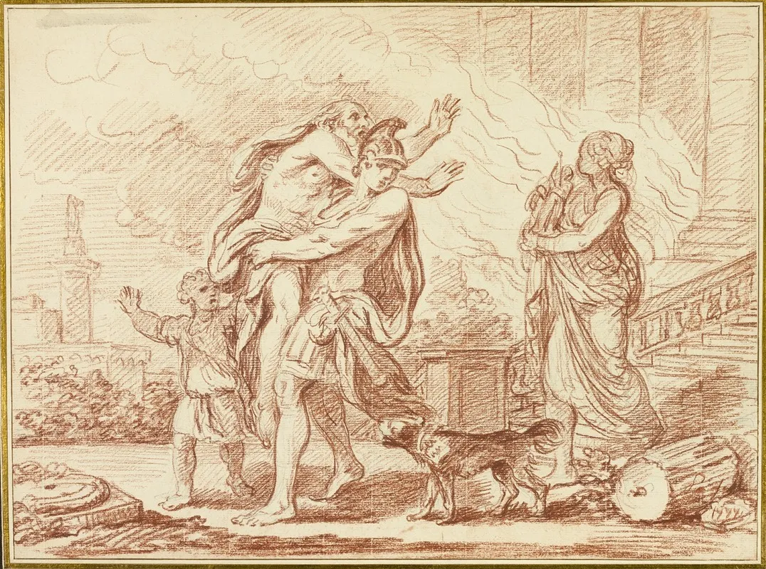 Aeneas Fleeing With Anchises From The Ruins Of Troy
